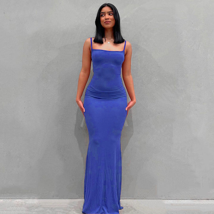 Damen Körperbetontes Maxi‑Jerseykleid mit taillierter Drapierung, langen Ärmeln und ausgestelltem Saum Drune
