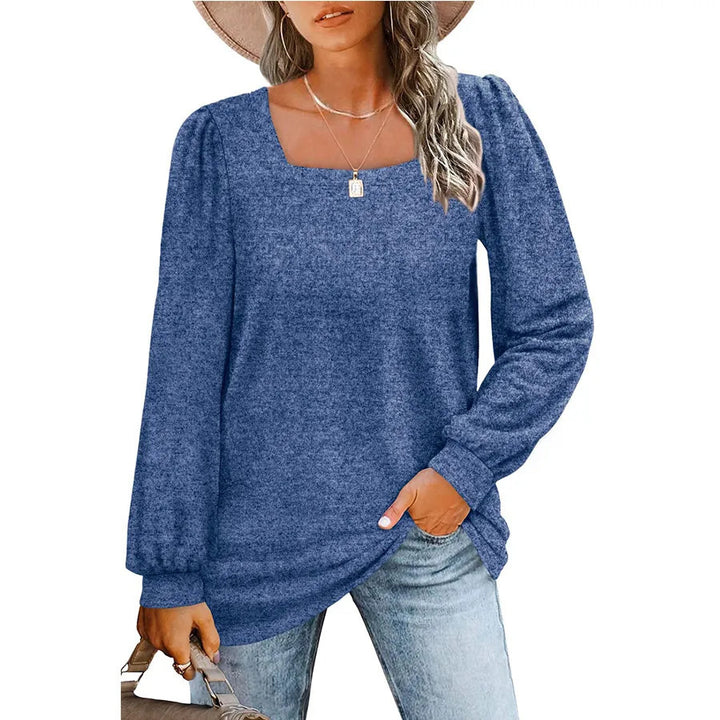 Damen Legerer Feinstrick-Pullover mit quadratischem Ausschnitt, Puffschulter und Bündchen Drune
