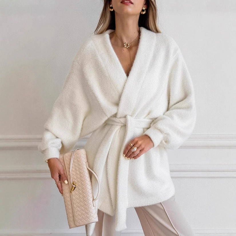 Damen Luxuriöser Wickelcardigan mit komfortablem Schnitt und Gürtel Drune