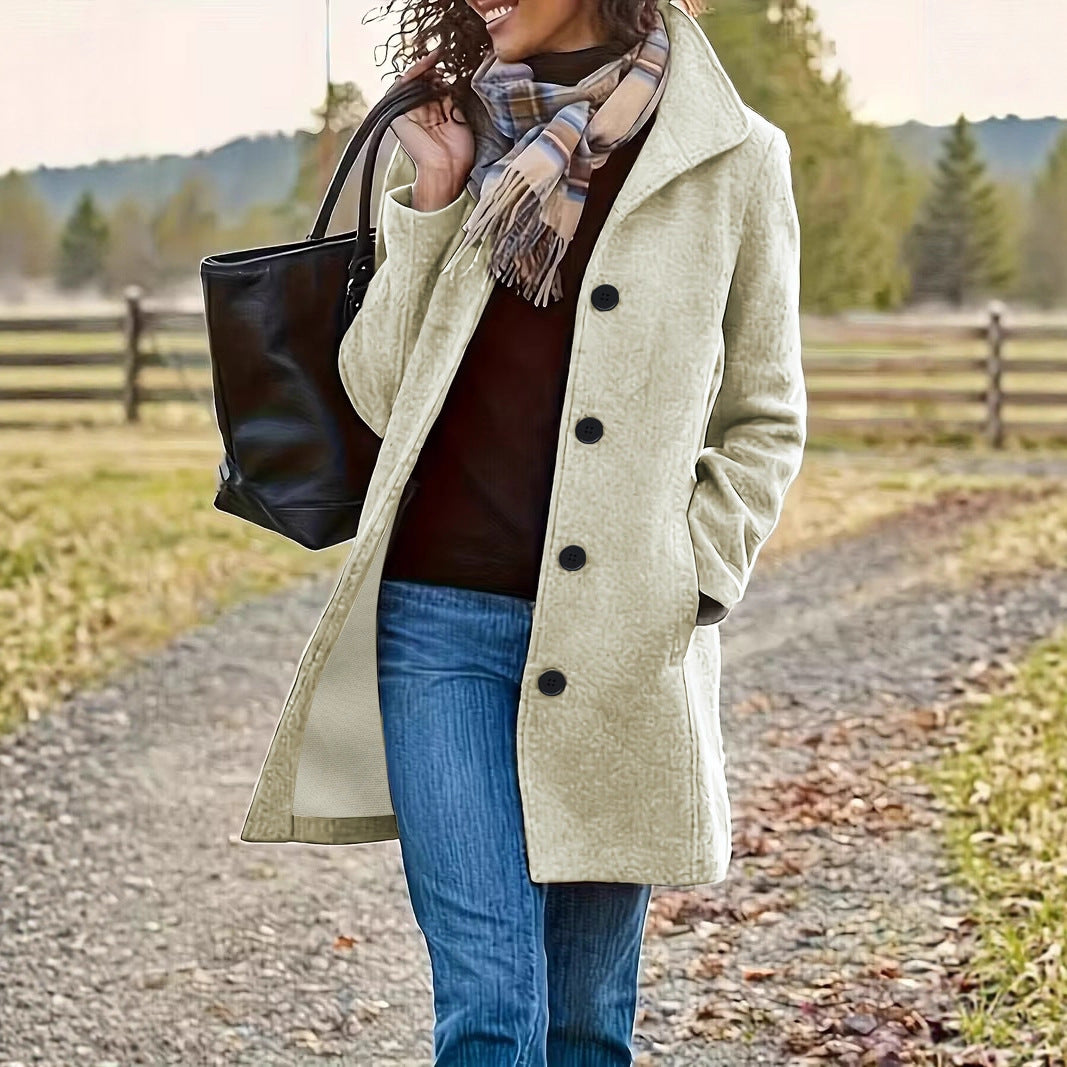Damen wollähnlicher Teddy-Kurzmantel mit Stehkragen und seitlichen Eingrifftaschen Drune