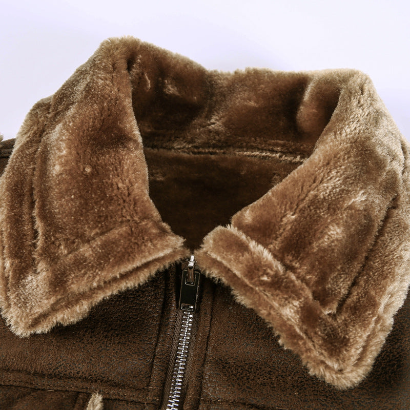 Herren Bikerjacke aus Lederimitat mit Teddyfell-Futter und asymmetrischem Reißverschluss Drune