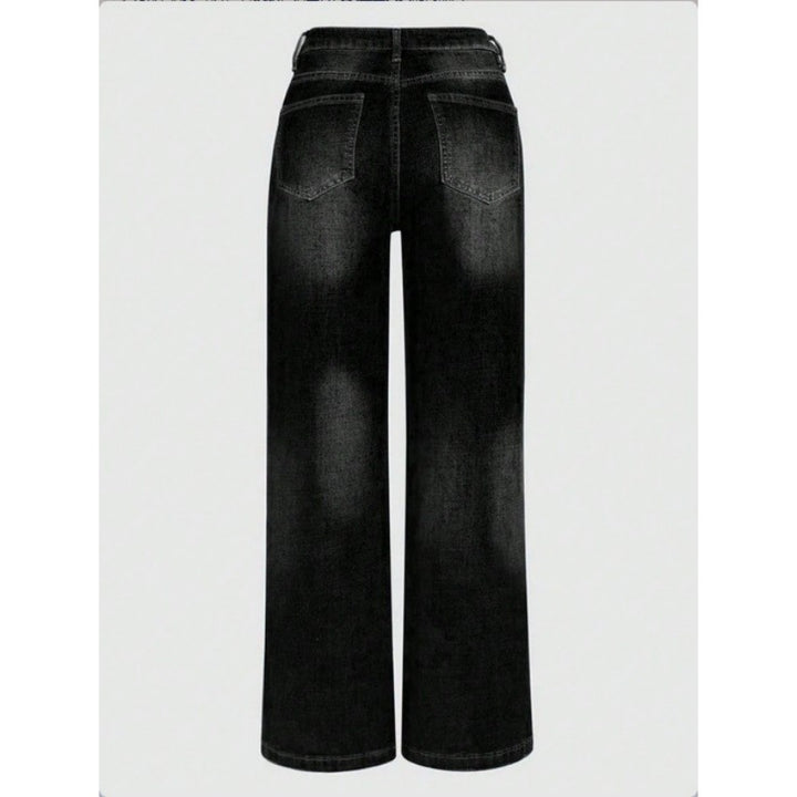 Damen Weite Vintage-Jeanshose mit hoher Taille und Used‑Waschung Drune
