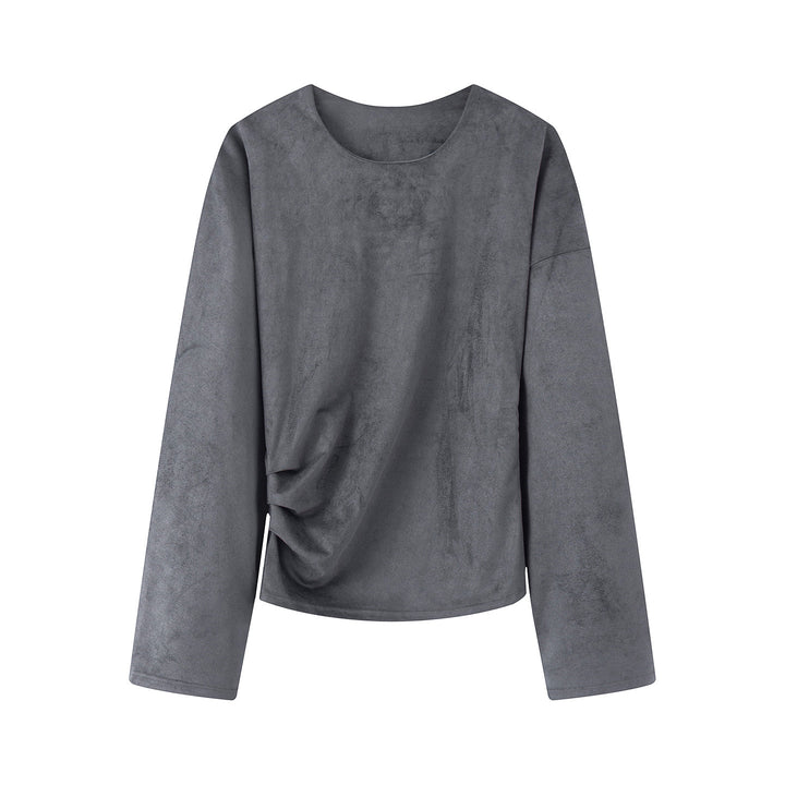 Damen nan Oversize-Langarmshirt mit seitlicher Drapierung und samtiger Wildlederoptik Drune