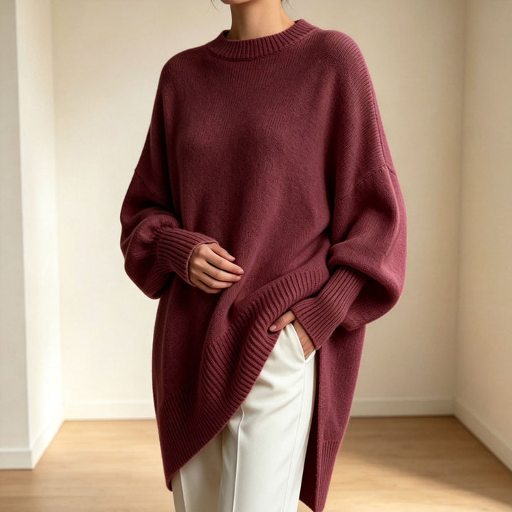 Damen Oversize Longline Feinstrick-Pullover mit Raglanärmeln und geripptem Saum Drune