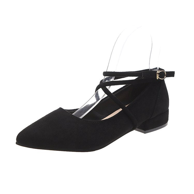 Damen elegante Ballerinas mit klassischem Riemchen-Design und komfortablem Blockabsatz Drune