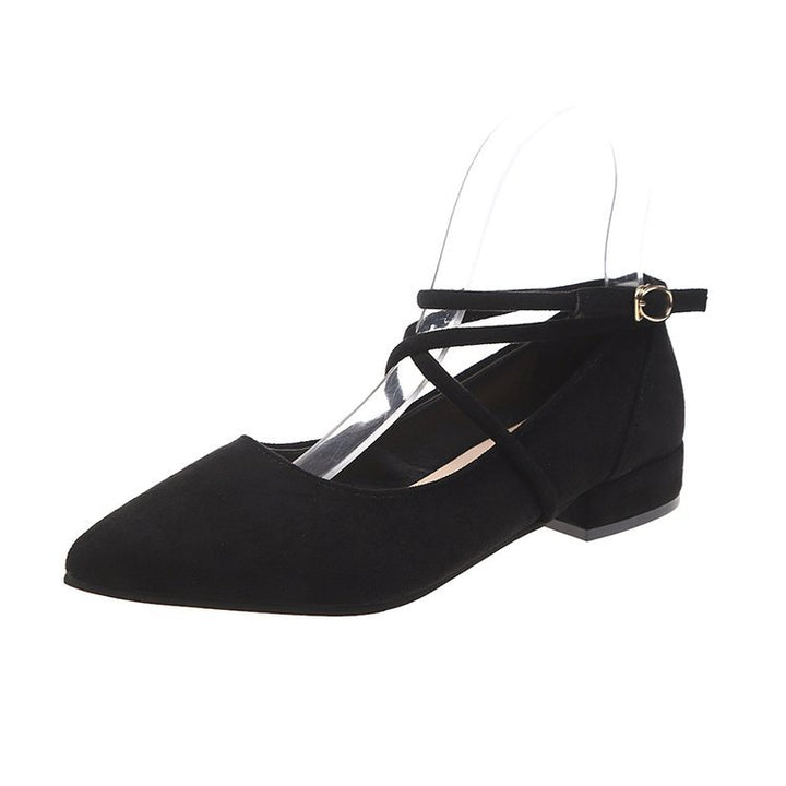 Damen elegante Ballerinas mit klassischem Riemchen-Design und komfortablem Blockabsatz Drune
