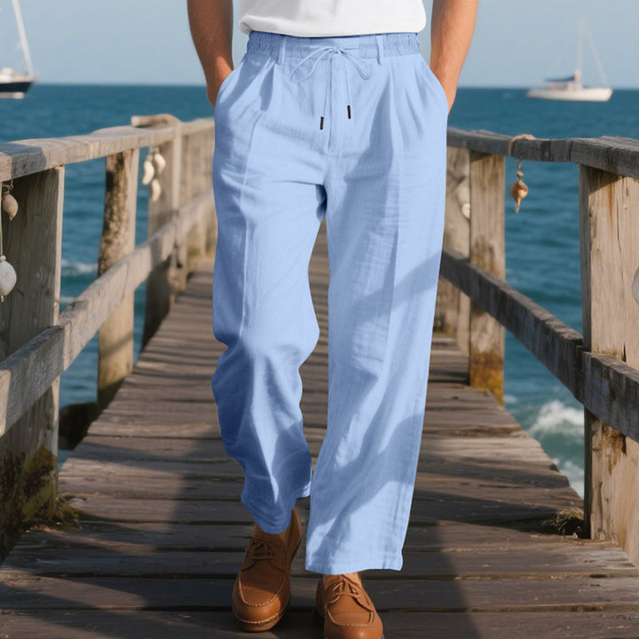 Herren lockere Sommerhose aus leichtem, atmungsaktiven Stoff mit Kordelzug Drune