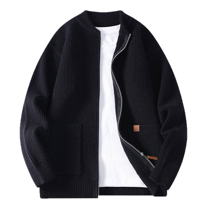 Herren nan gerippte Strickjacke mit durchgehendem Reißverschluss und aufgesetzten Taschen Drune