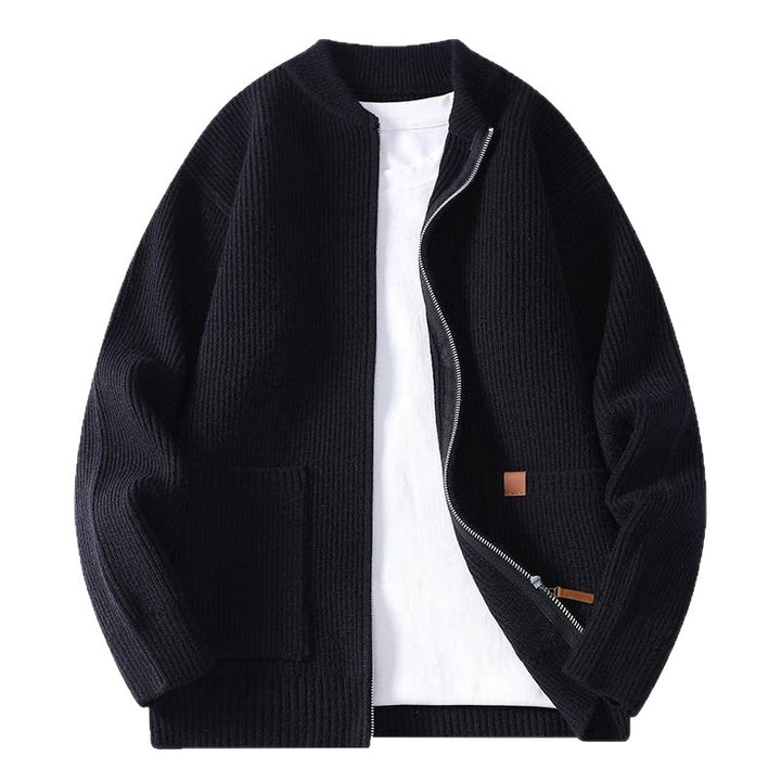 Herren nan gerippte Strickjacke mit durchgehendem Reißverschluss und aufgesetzten Taschen Drune