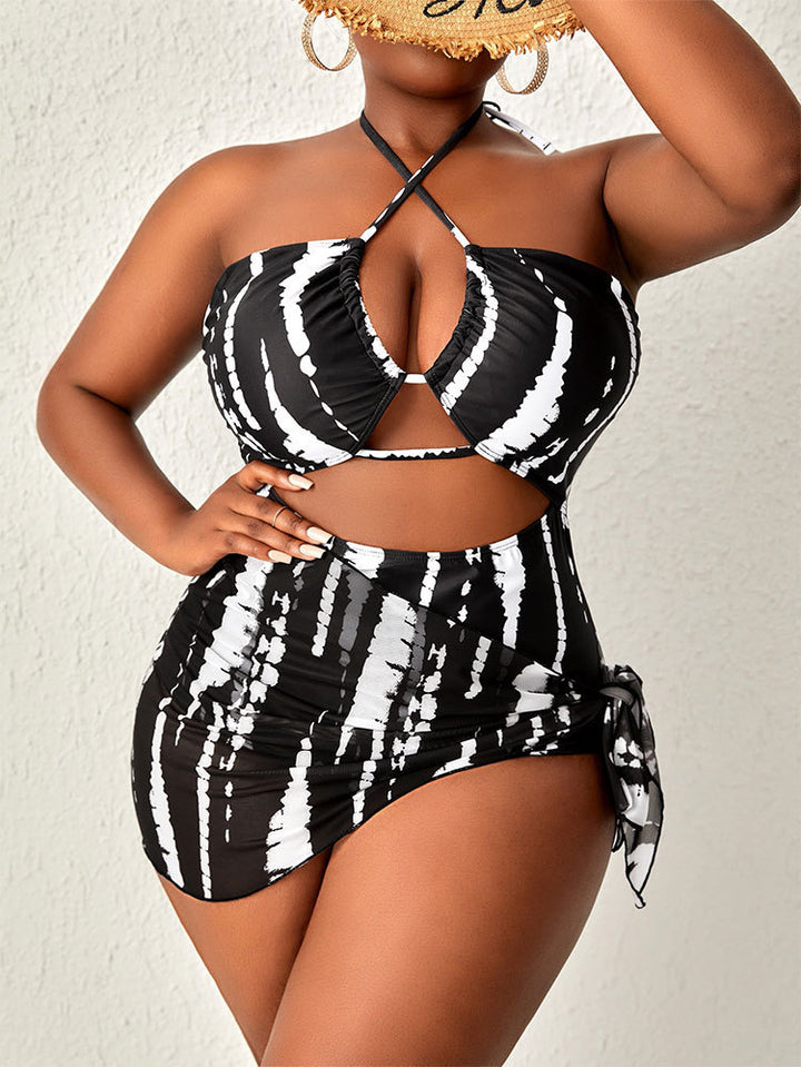 Damen Cut-Out Badeoberteil mit Wickelrock Drune