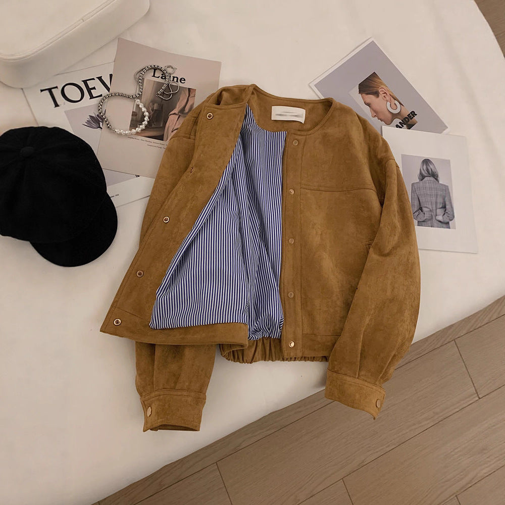 Damen Suede Jacket mit elastischem Bund Drune