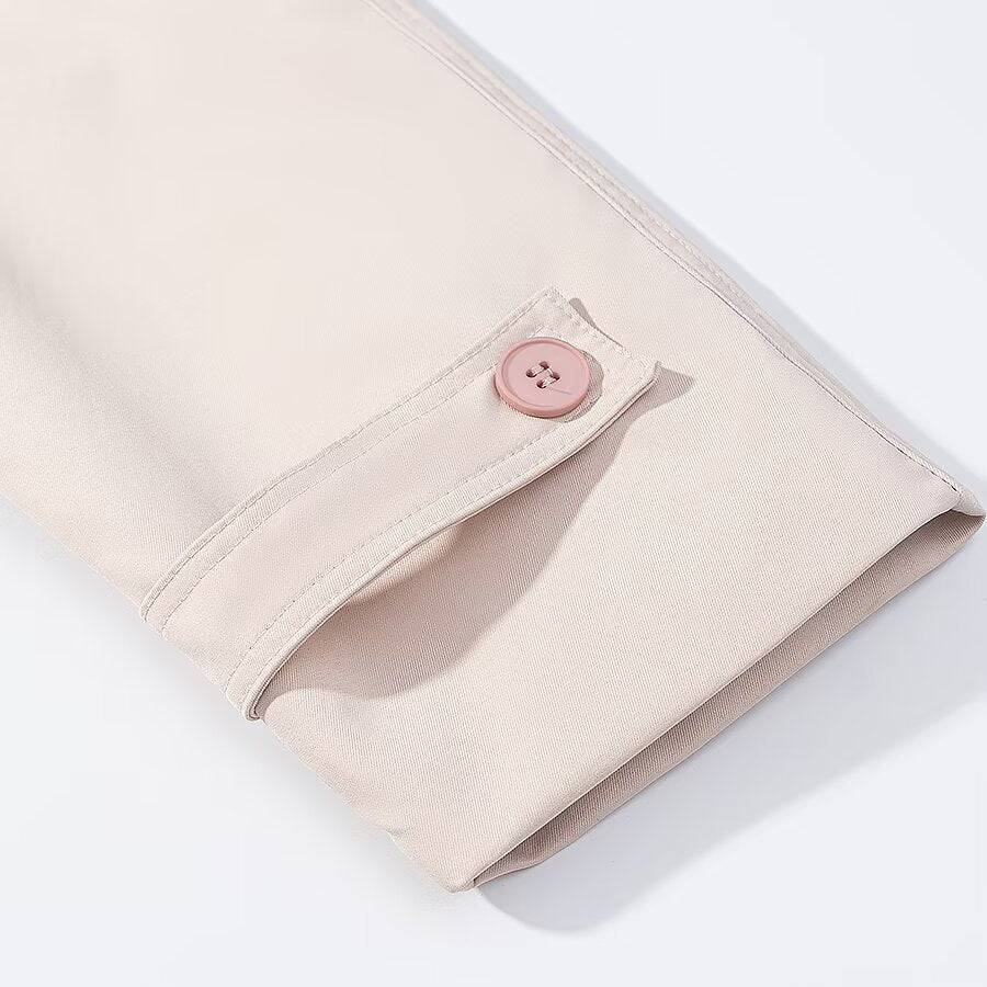Damen Kurze zweireihige Trenchjacke mit hohem Stehkragen, Schulterklappen und Bindegürtel Drune