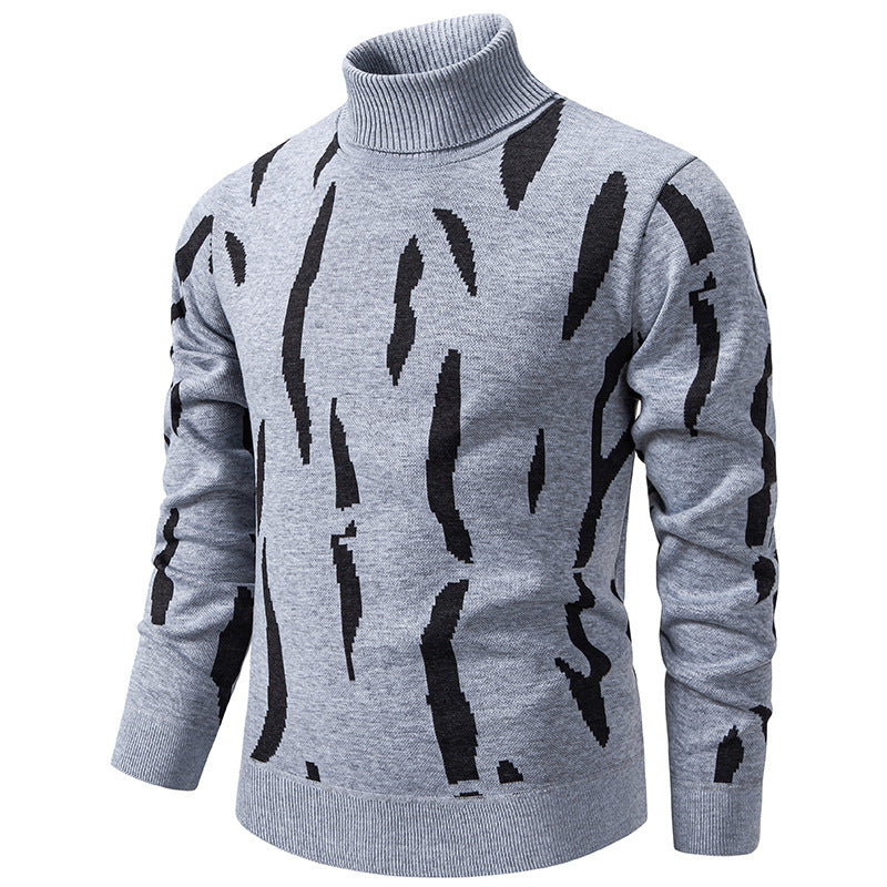 Herren Strukturierter Rollkragenpullover mit abstraktem Jacquardmuster und gerippten Abschlüssen Drune