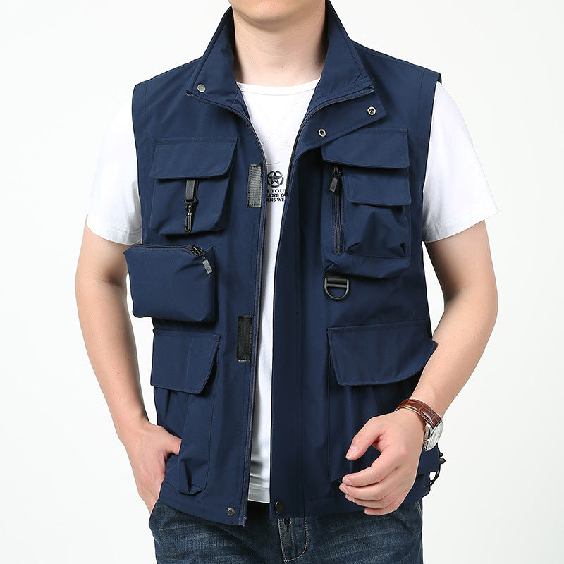 Herren Multitaschen-Outdoorweste mit D-Ring, Reißverschlusstaschen und abnehmbarem Taschenmodul Drune