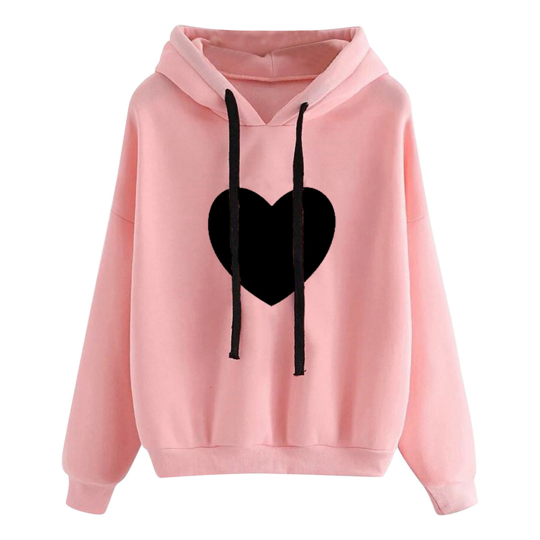 Damen nan leichter Oversize Kapuzenpullover mit Herz‑EKG‑Motiv, langen Kordeln und elastischem Bund Drune
