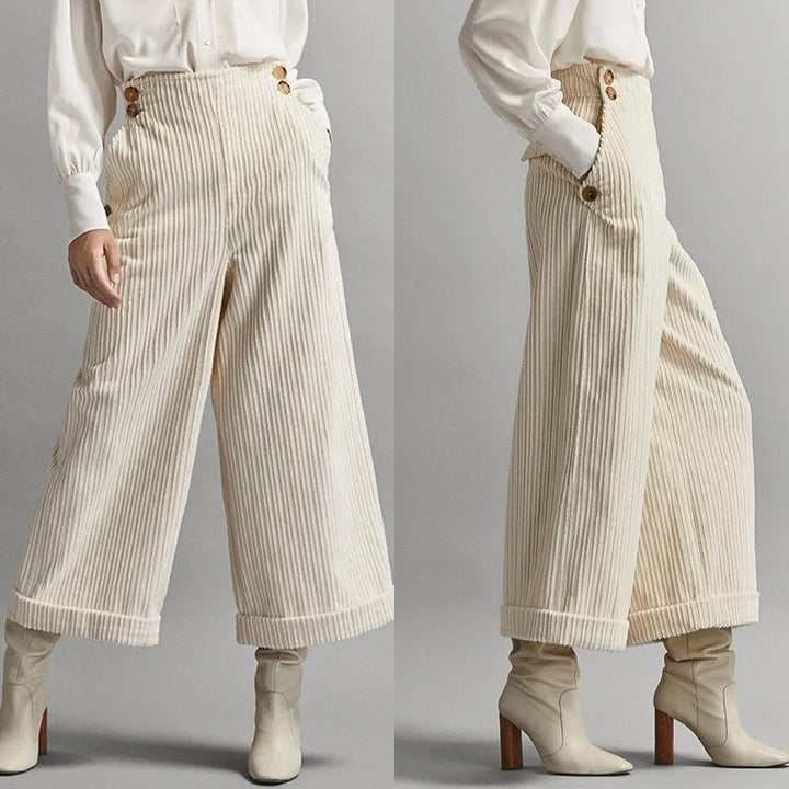 Damen weite Cordhose mit dekorativen Knöpfen Drune
