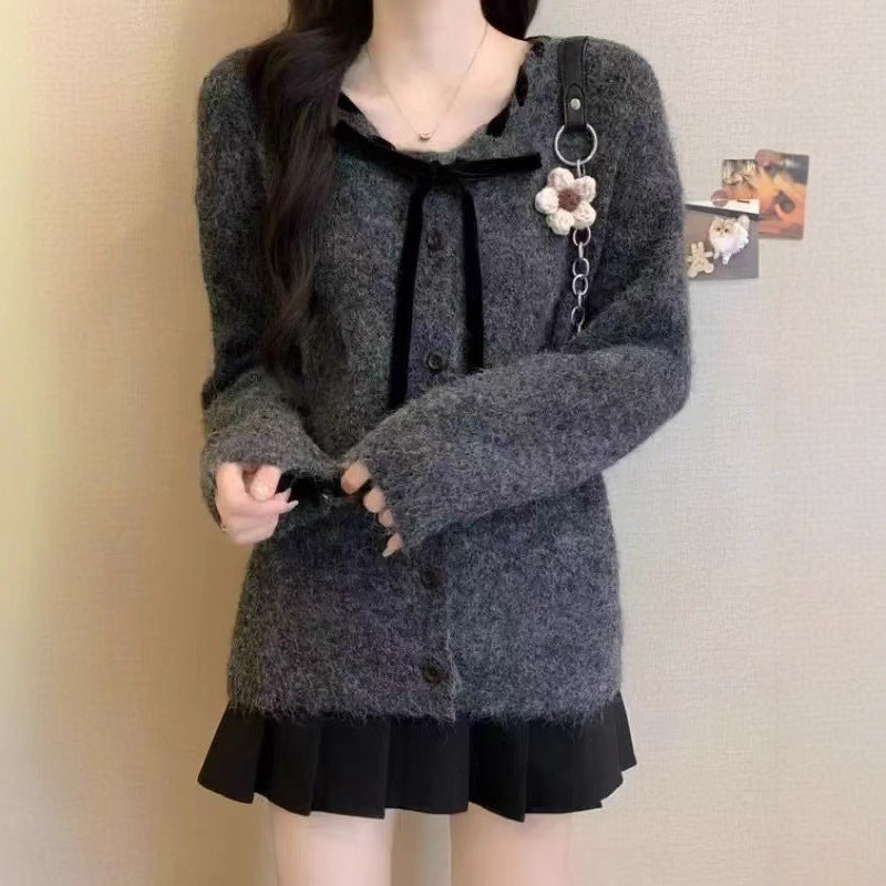 Damen Kuscheliger Cardigan mit modischem Kragen und Knopfdetails Drune