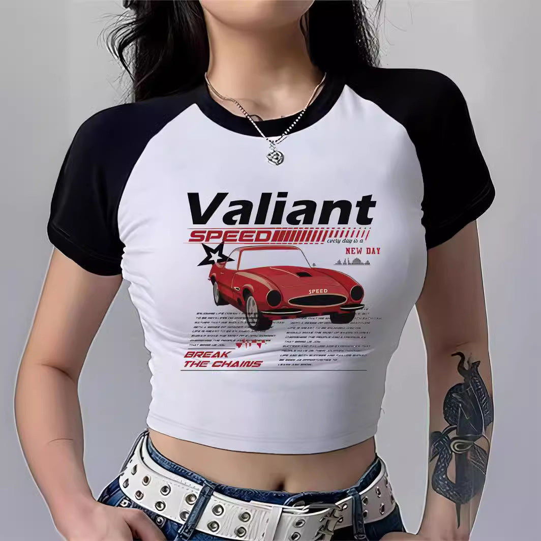 Damen Cropped T-Shirt mit auffälligem Druckdesign Drune
