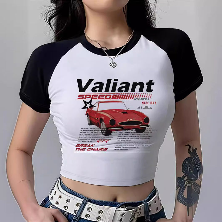 Damen Cropped T-Shirt mit auffälligem Druckdesign Drune