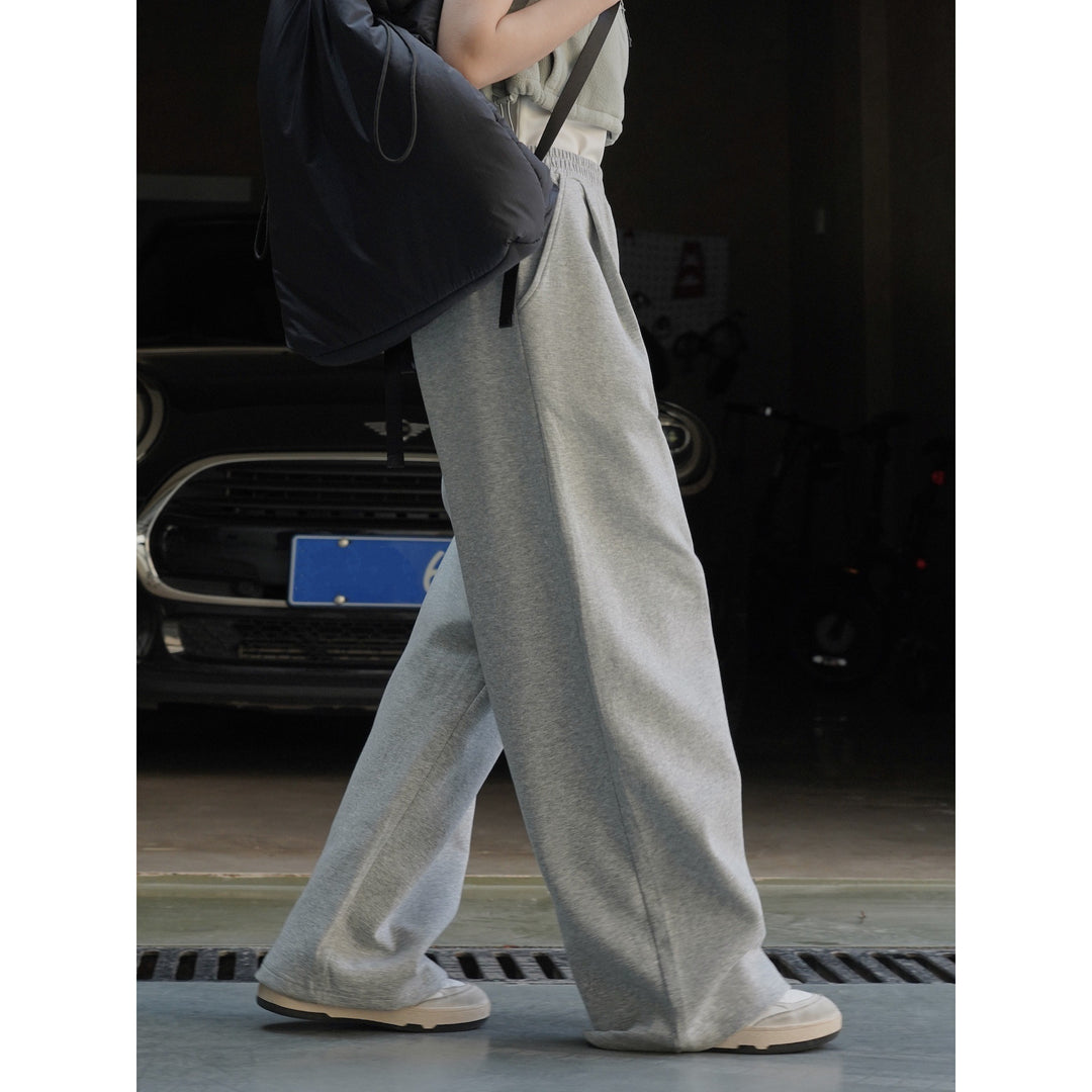 Damen Weite High‑Waist Lounge‑Palazzo‑Sweathose mit Elastbund und Eingrifftaschen Drune