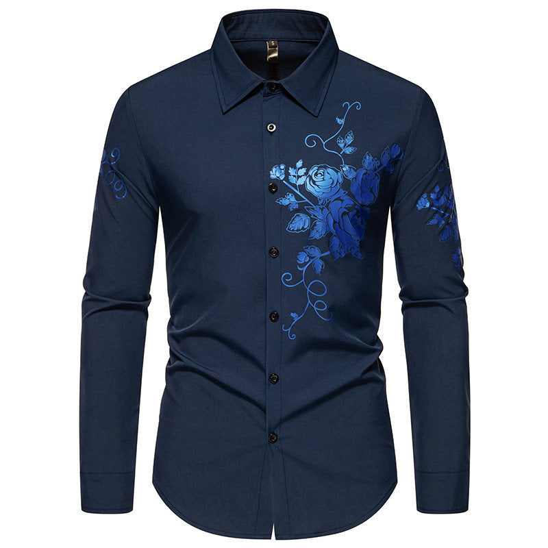Herren Slim-Fit Langarmhemd mit floralem Print und tailliertem Schnitt Drune