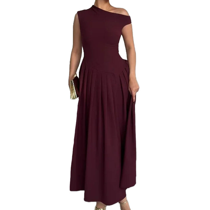 Damen Elegantes One-Shoulder Maxikleid mit Faltenwurf und fließendem Rock Drune
