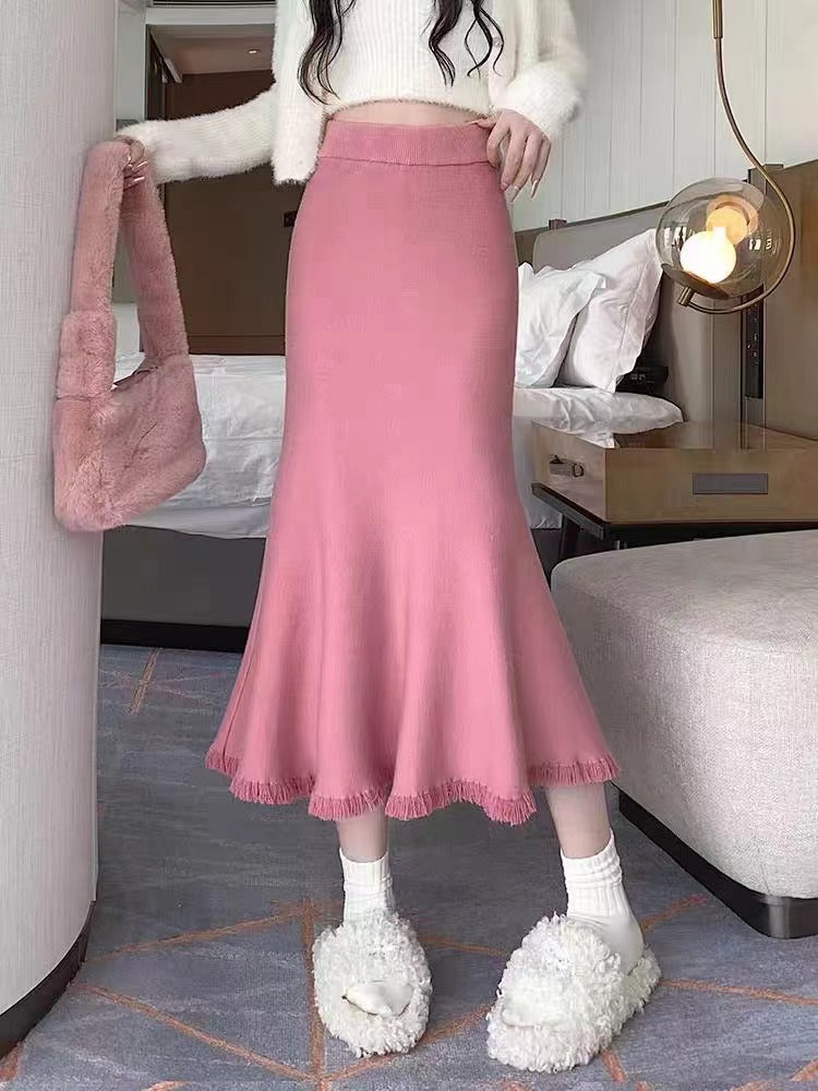 Damen Eleganter Maxirock mit voluminösem Saum und fransigen Details Drune