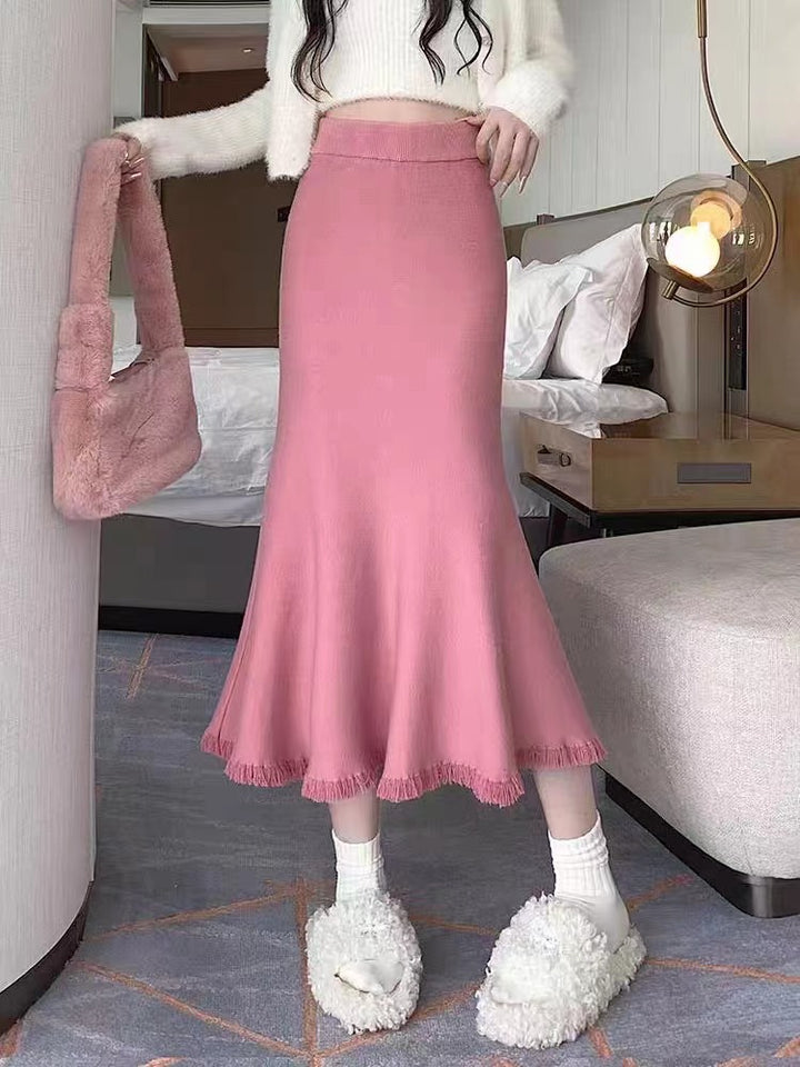 Damen Eleganter Maxirock mit voluminösem Saum und fransigen Details Drune