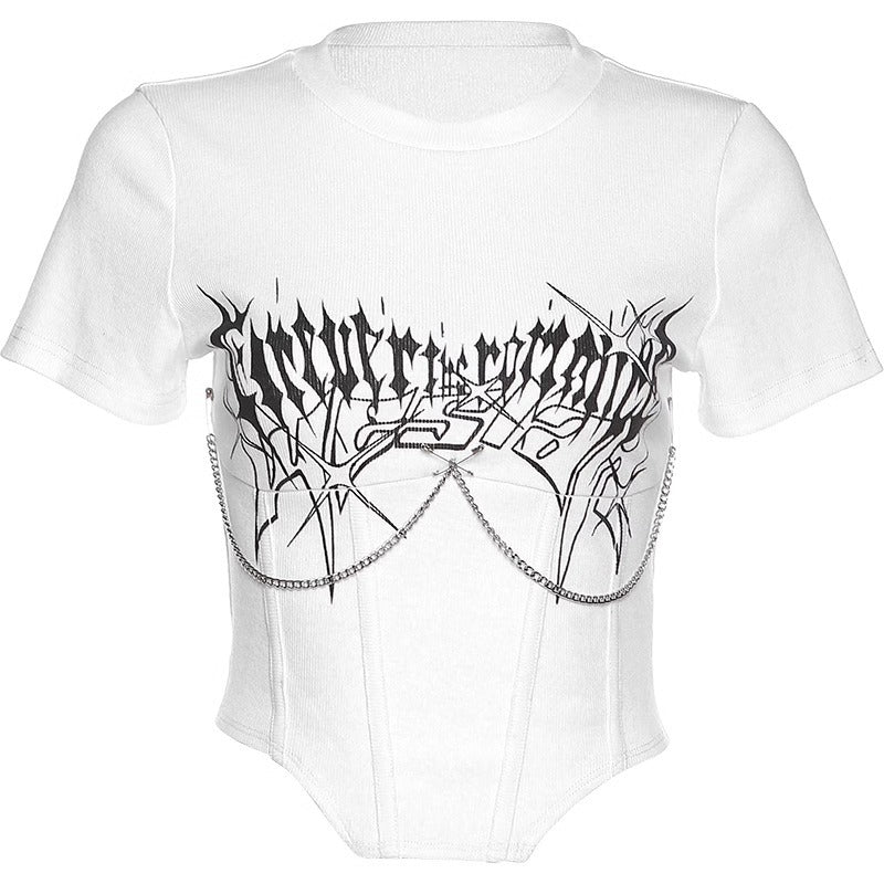 Damen Cropped Top mit künstlerischem Druck und figurbetontem Schnitt Drune