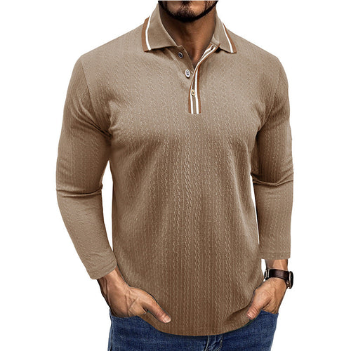 Drune | Polo Shirt Taillierte Passform Lange Ärmel Gestreifter Kragen Strick Textur