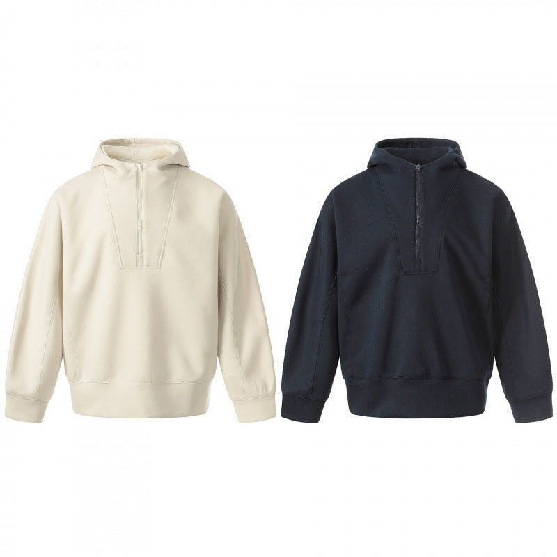 Herren Boxy-Kapuzenpullover mit halbem Reißverschluss, verstärkter Blende und cleanem Minimaldesign Drune