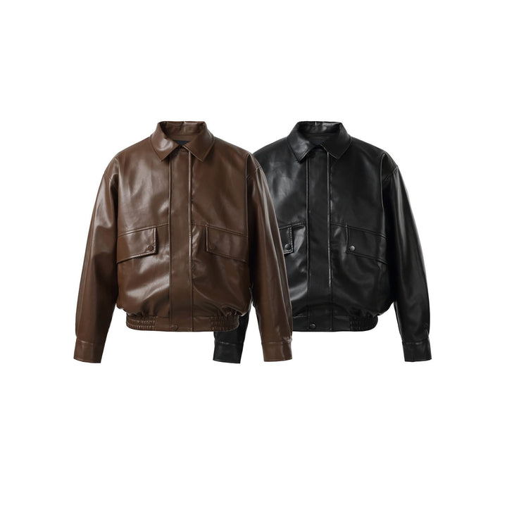Unisex Kurz geschnittene Kunstleder‑Bomberjacke mit kastigem Boxy‑Schnitt Drune