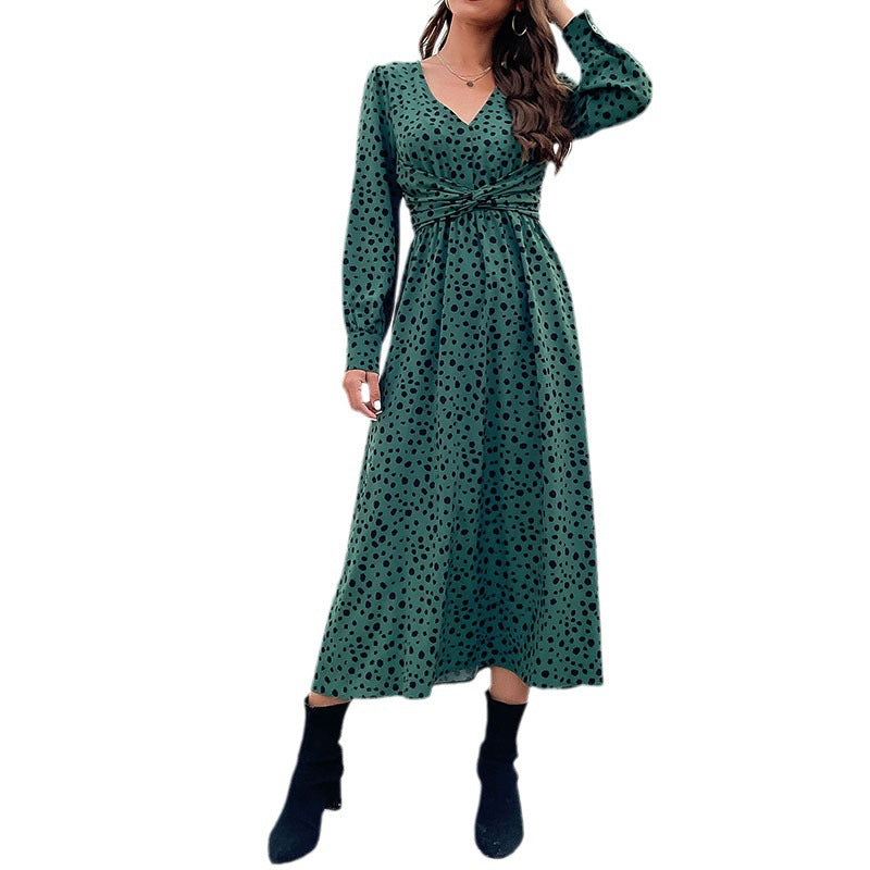 Damen Maxikleid mit V-Ausschnitt, Wickelbund und fein gepunktetem Print Drune