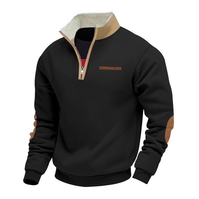 Herren nan Halbzip-Troyer mit Teddyfleece-Kragen und Leder-Ellbogenpatches Drune