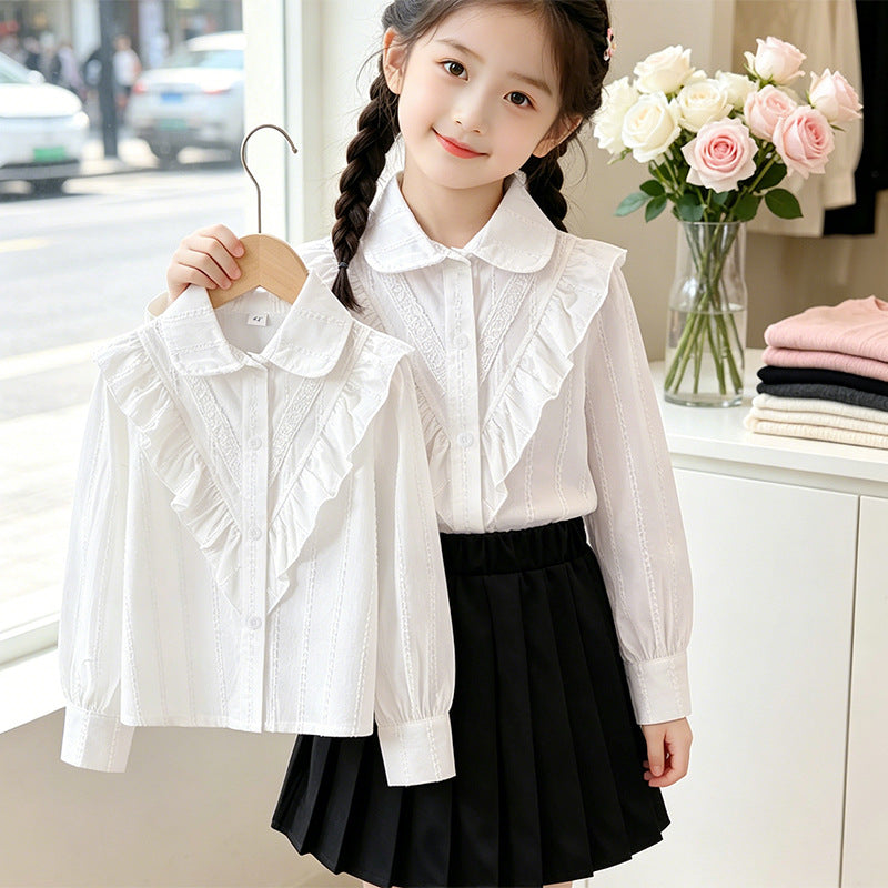 Damen Bluse mit Rüschendetails und feinen Stickereien Drune