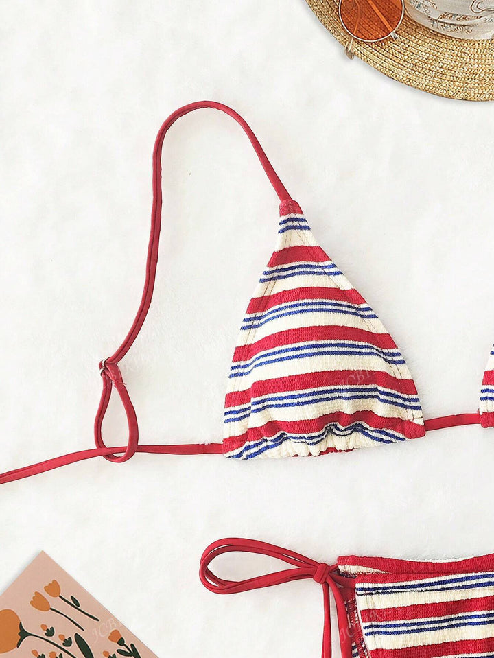 Damen Triangel-Bikini mit buntem Streifenmuster Drune