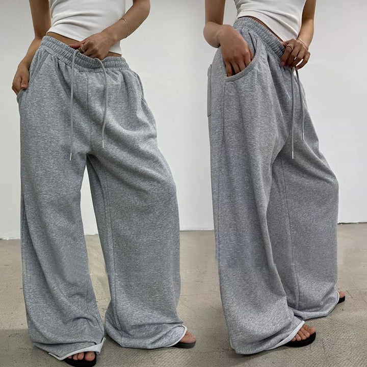 Damen nan weite High-Waist Loungehose mit gerafftem Bund und Kordelzug Drune