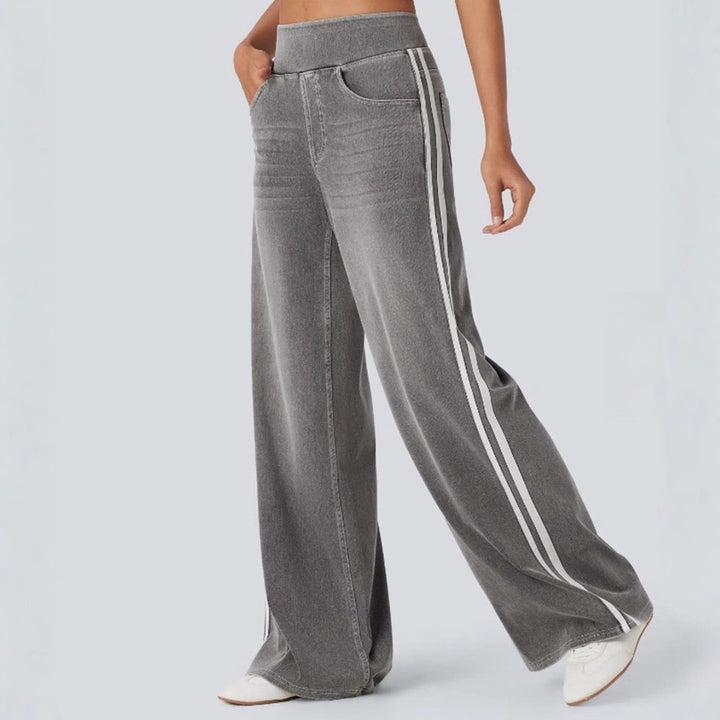 Damen Weitgeschnittene Denim-Hosen mit seitlichem Streifen Drune