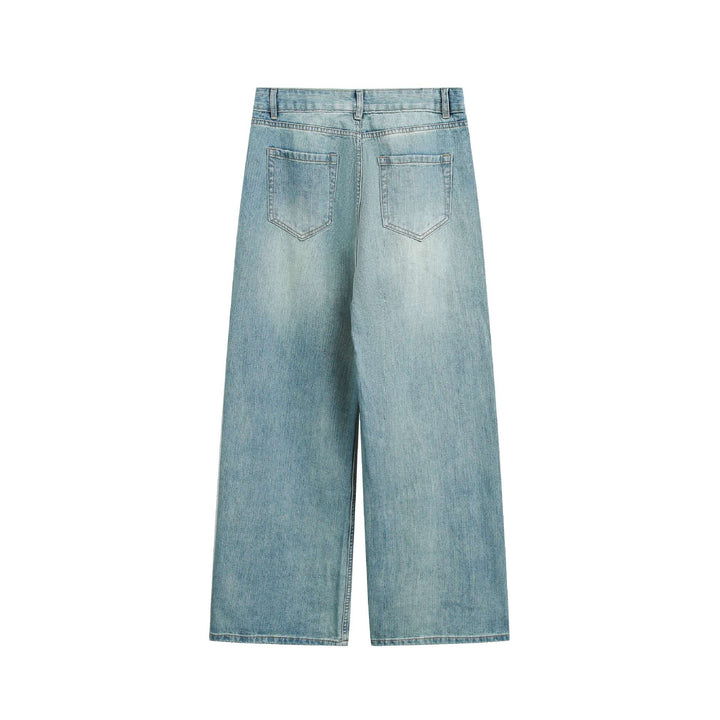 Damen Hochbund verkürzte Jeans mit weitem Bein, Five-Pocket und Vintage-Wash Drune