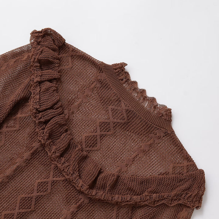 Damen Verspielte Strickjacke mit Rüschen und Knopfdetails Drune