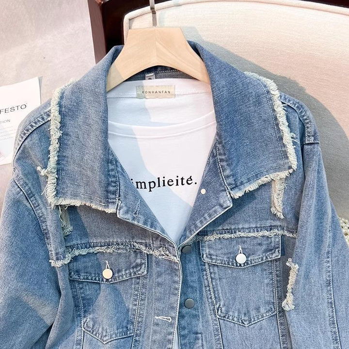 Damen modische Denimjacke mit fransigen Details Drune