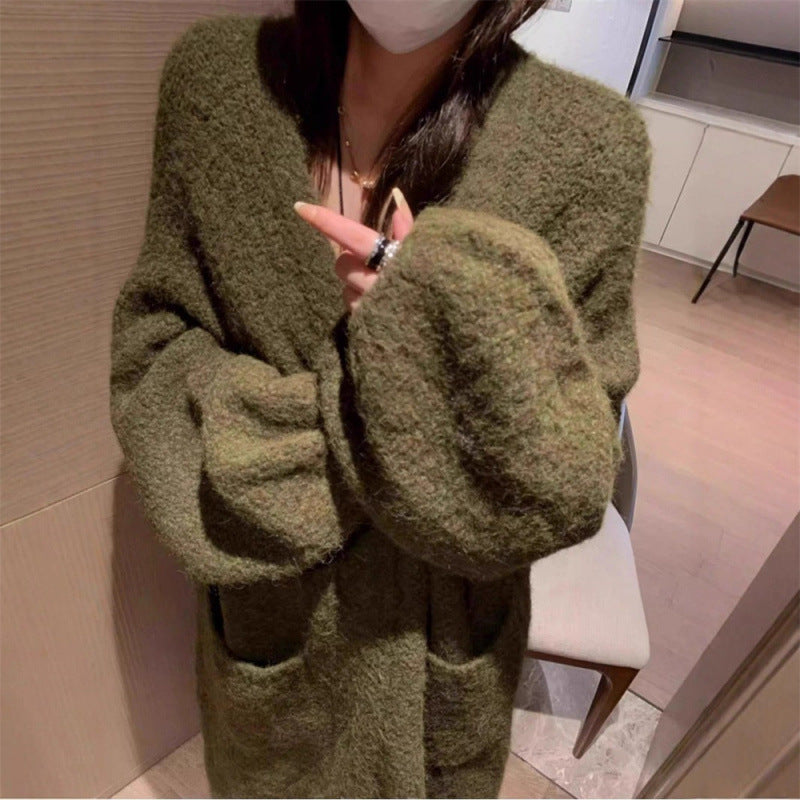 Damen Fluffige Strickjacke mit großen Taschen und weitem Schnitt Drune
