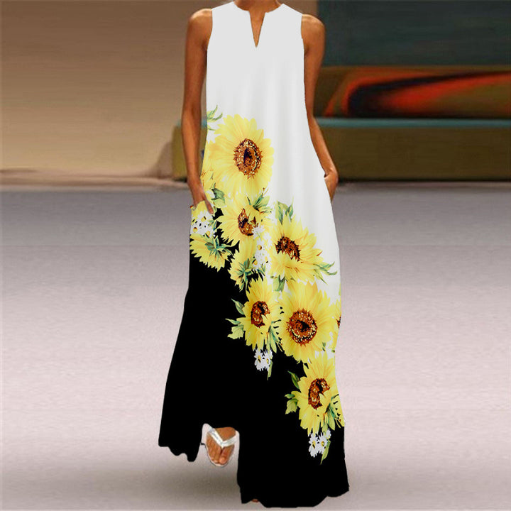 Damen Maxikleid mit elegantem floralem Design und seitlichen Taschen Drune