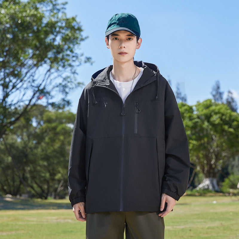 Herren Modische Windbreakerjacke mit verstellbarem Kapuzenkragen Drune