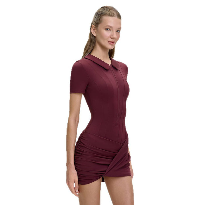 Damen Figurbetontes Polokleid mit Reißverschluss und Raffung Drune