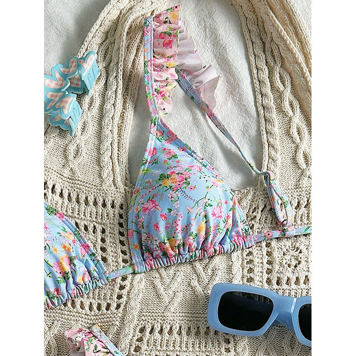 Damen Triangel-Bikini mit floralen Rüschendetails Drune