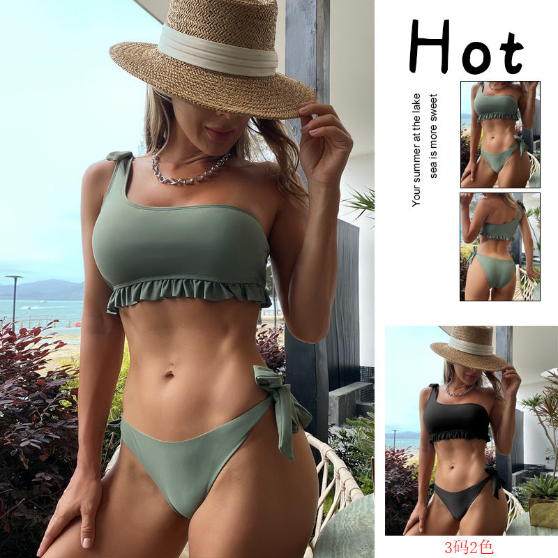 Damen Asymmetrischer Bikini mit verspieltem Rüschendetail Drune