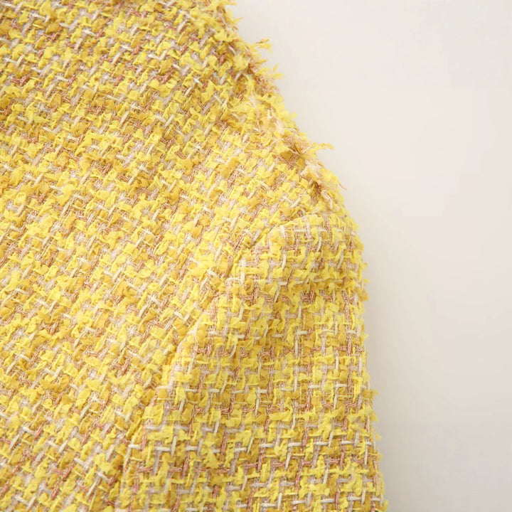 Damen Bouclé‑Tweed‑Cropped‑Jacke mit Fransen und Zierknöpfen Drune