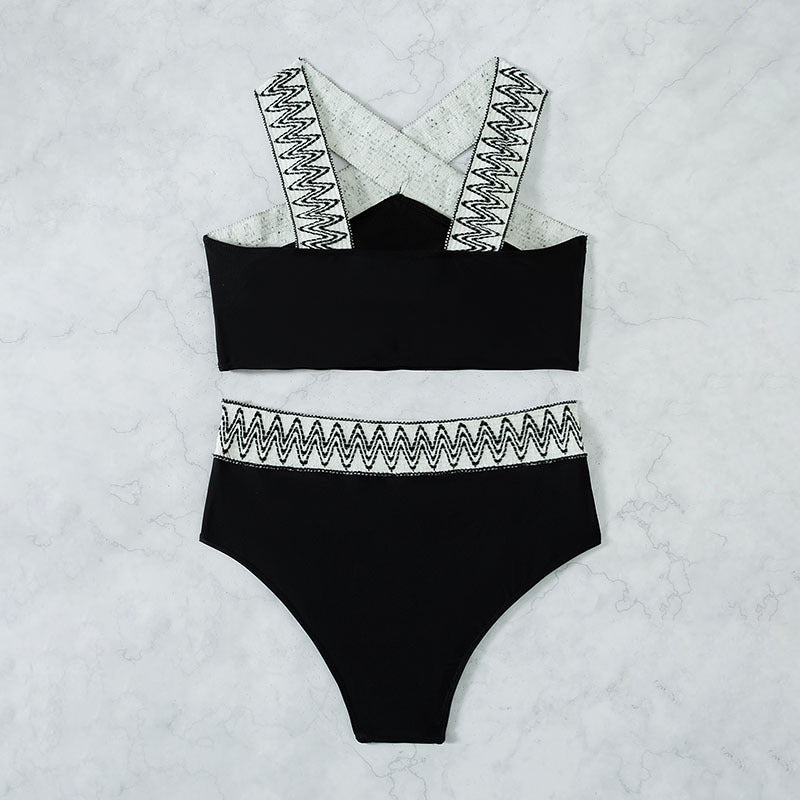 Damen Hoch tailliertes Bikini-Set mit elegantem Kreuzträger-Design Drune