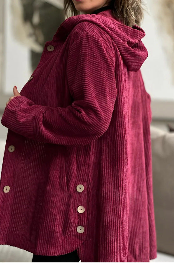 Damen lässige und gemütliche Cordjacke mit Kapuze Drune